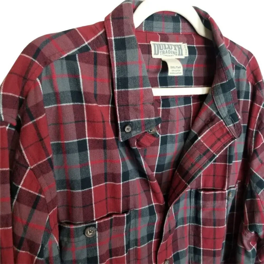 Duluth Trading Co Mens Plaid Button Down Shirt Sz 2XLT Trim Fit Gorpcore Casual